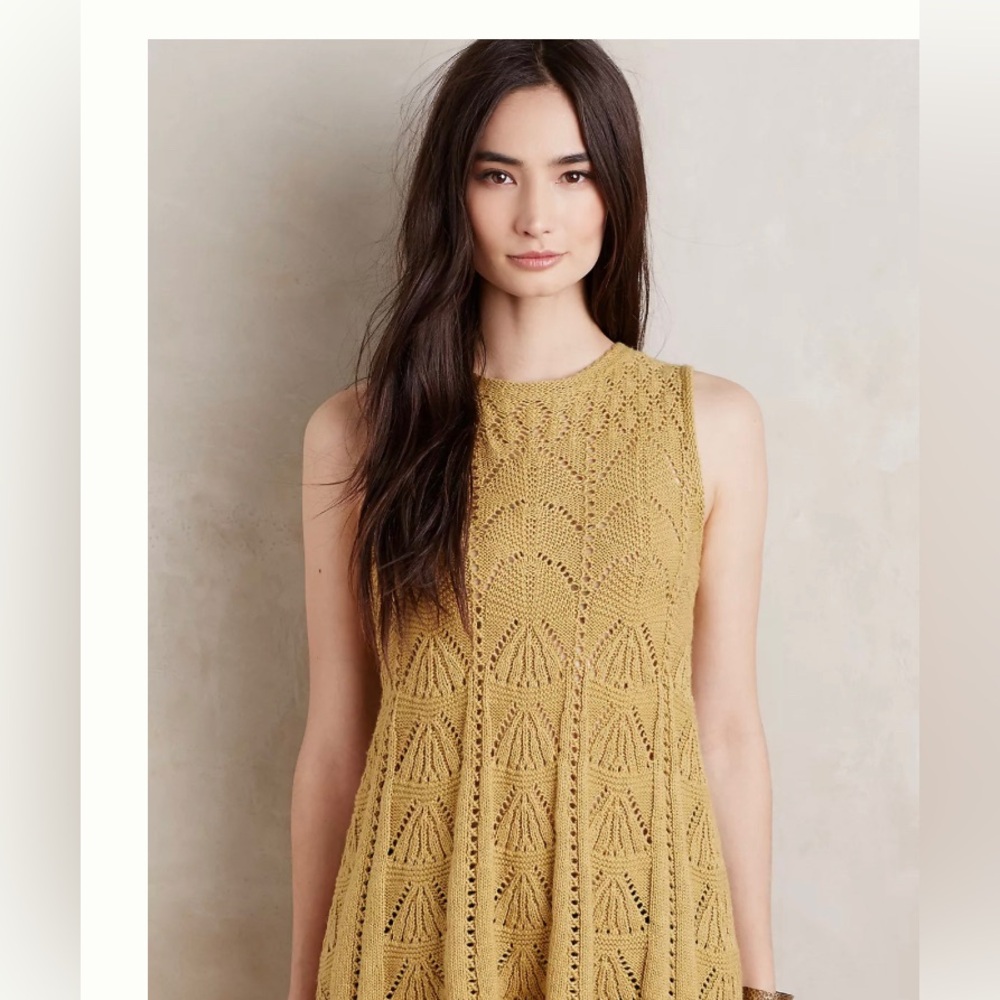 Vintage mustard yellow Shell crochet mini sleeveless dress/tunic boho